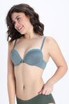 Zivame Padded Regular Wired Low Coverage Plunge Neck Tshirt Bra - Grey Green — thumbnail 3